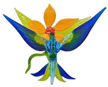 Blüte mit Kolibri, stehend / Blüte gelb